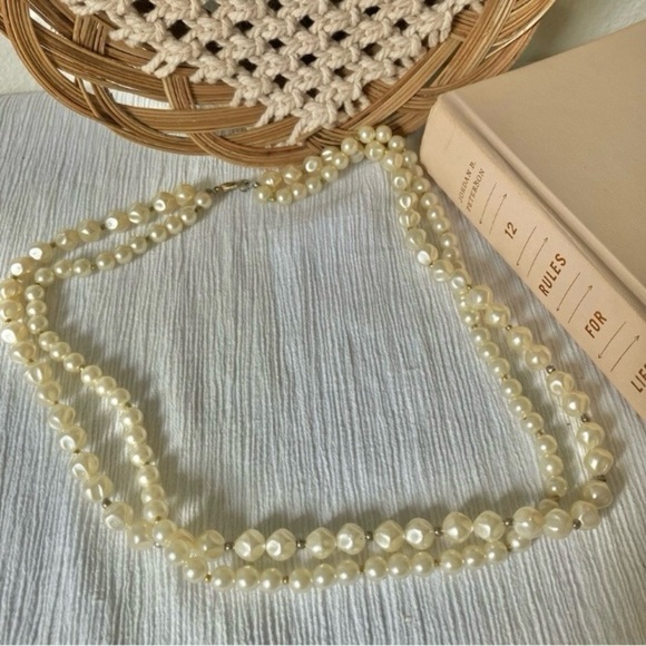 Baroque Pearl Two Strand Necklace Vintage “Tamar”  25” Statement Gold Silver - Picture 9 of 12